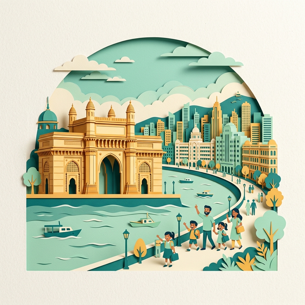 Illustrated travel guide for Mumbai – family-friendly attractions and landmarks